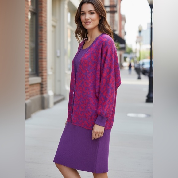 Purple and Red Knit dress animal print vintage 2xl - Picture 2 of 11